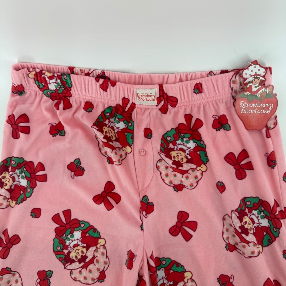 Strawberry Shortcake Pajama Pants Pink Plush Fleece Lounge Sleepwear Women Large